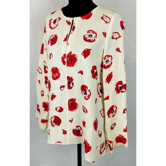 PROENZA SCHOULER • Cream/Red Poppy Print Long-Sleeve Crepe Blouse, 6 - Picture 4 of 16